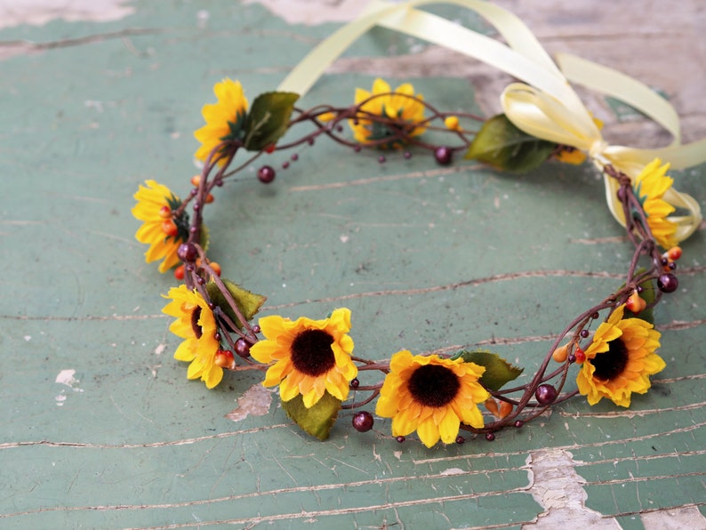 Sunflower Hair Accessory, Hippie Headband, Sunflower Hair Crown, Sunflower for Hair, Sunflower Bridal Accessory, Girl Sunflower Headband image 4