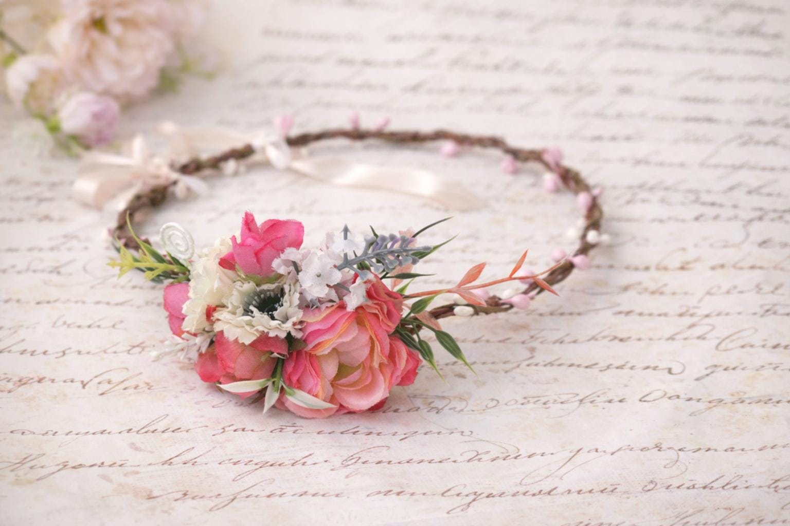 Hair Wreath Accessories Botanical Cottage Pink Flower Rose Embellished Headband Amazon.com : Vivivalue Rose Flower Crown Boho Flower  main image 2