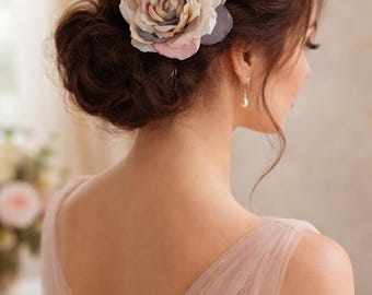Blush Fabric Flower Brooch, Silk Bridal Hair Clip, Champagne Ivory Wedding Corsage