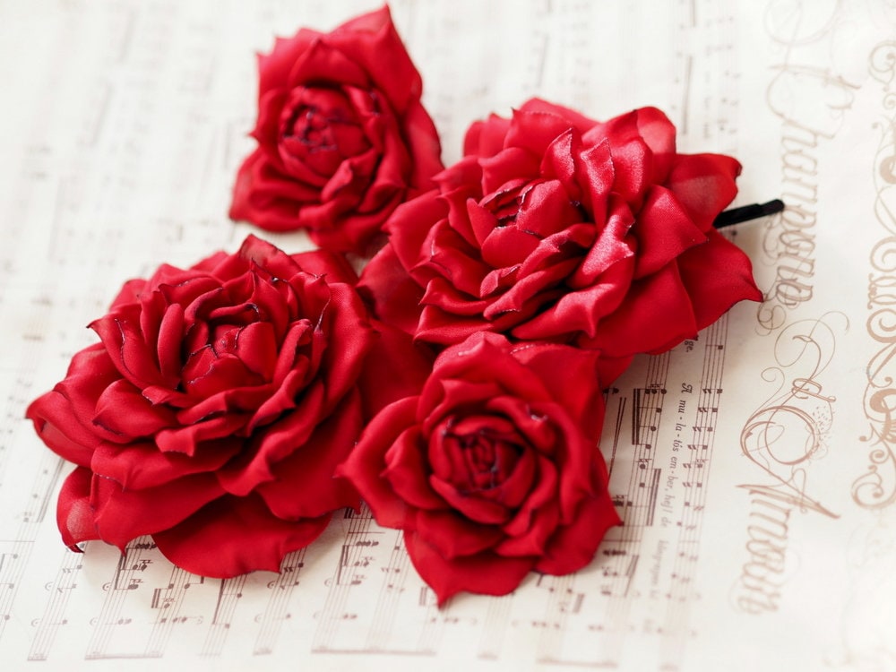 Fermaglio Capelli Grande Fiore Rosa Rossa - Accessorio Boho Per Matrimoni E Occasioni Speciali - Foto 3