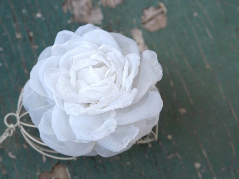Large White Rose Hair Clip, Silk Flower Brooch, Bridal Hair Accessory, Wedding Corsage Pin image 13