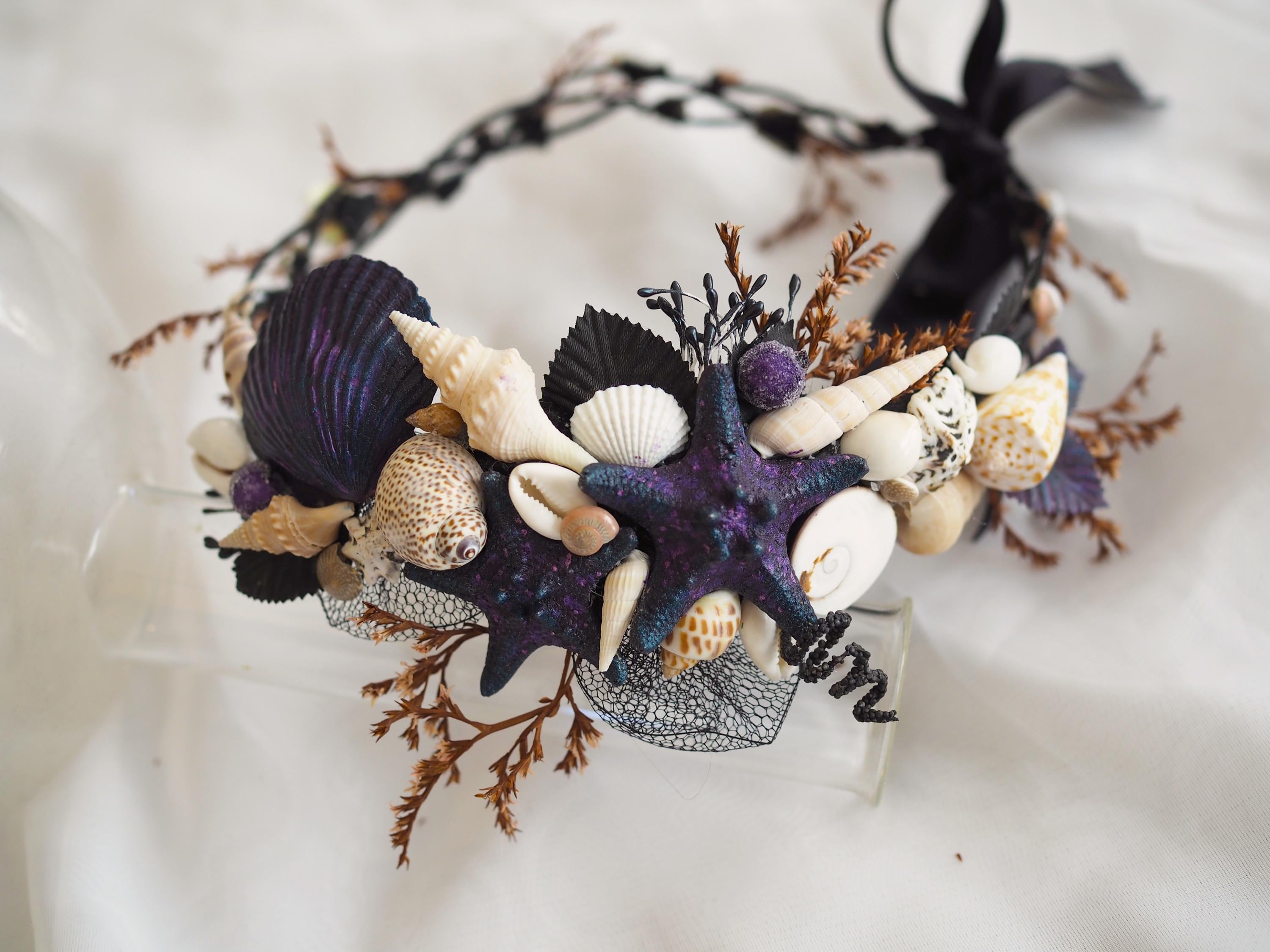 VINTAGE HEADDRESS WITH SEA SHELL Gold Mermaid Crown, Moon Headpiece. Sea Shell Crown  main image 3
