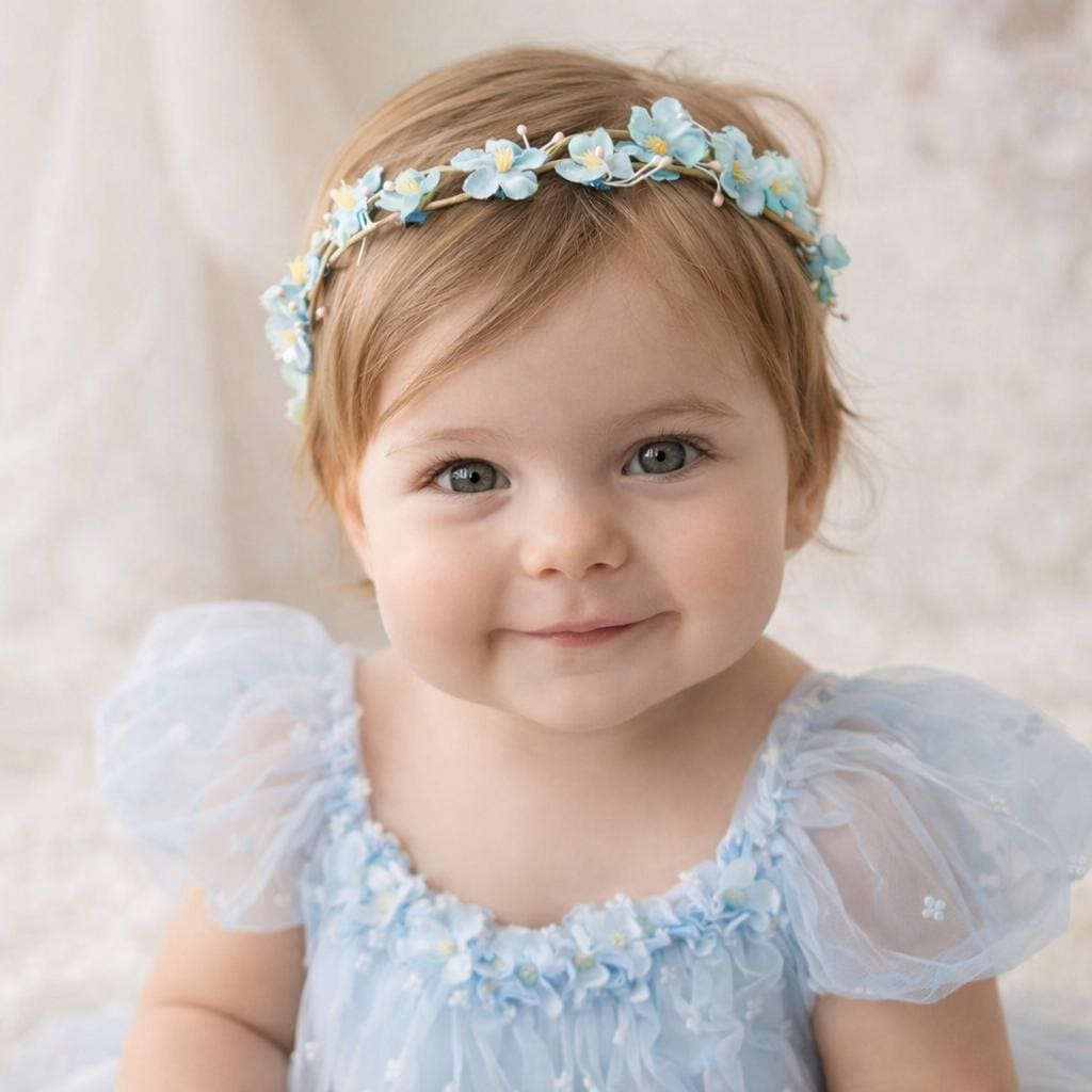 Dusty Blue Flower Girl Crown, Woodland Baby Floral Halo  display picture 2