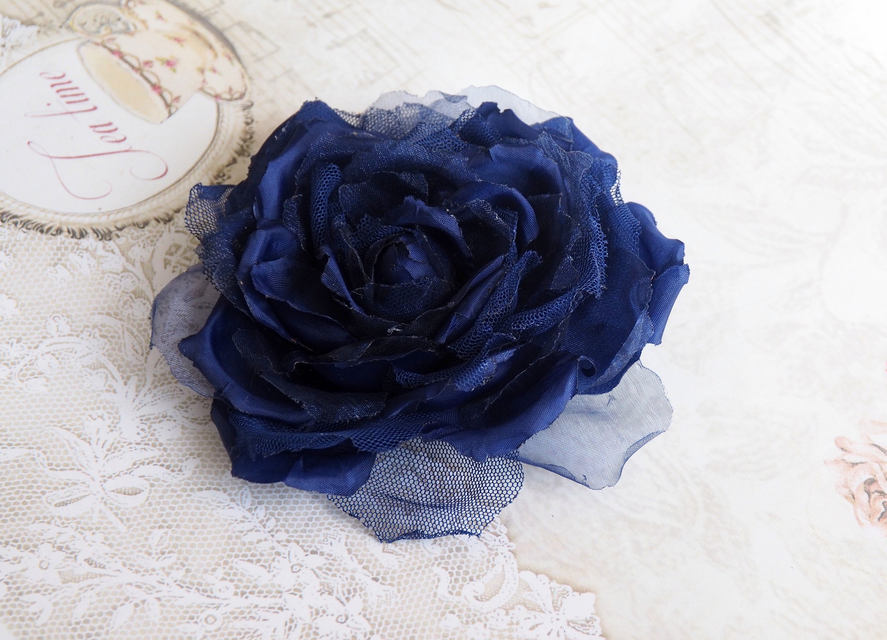 2. Navy Blue Flower Hair Clip for Prom - wide 7