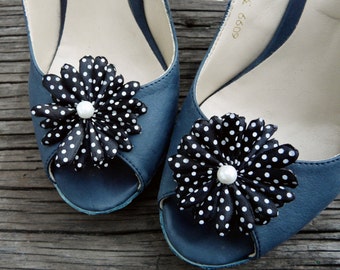 Black Shoe Clips, Polka Dot Clips for Shoes, Black White Shoes Clips Wedges, Prom Flowers for Shoes, Formal Shoes Accessories, Prom Shoe Pin