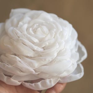 Large White Rose Hair Clip, Silk Flower Brooch, Bridal Hair Accessory, Wedding Corsage Pin image 7
