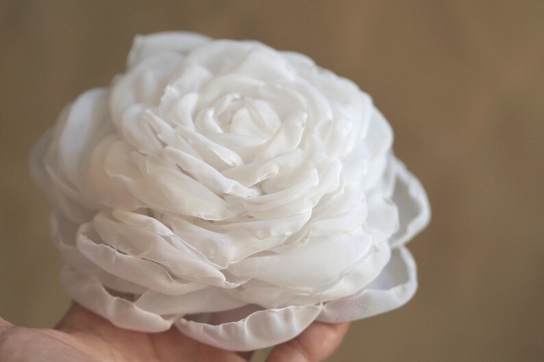 Large White Rose Hair Clip, Silk Flower Brooch, Bridal Hair Accessory, Wedding Corsage Pin image 7