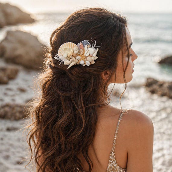 etsy bridal haor accessories star fish Brishow Mermaid Hair Pins for Women Seashell Hair Starfish Beach Pins for Bride Bridesmaid (2Pcs) : Beauty & Personal Care Each shell is hand coral turquoise starfish Hair accessoires