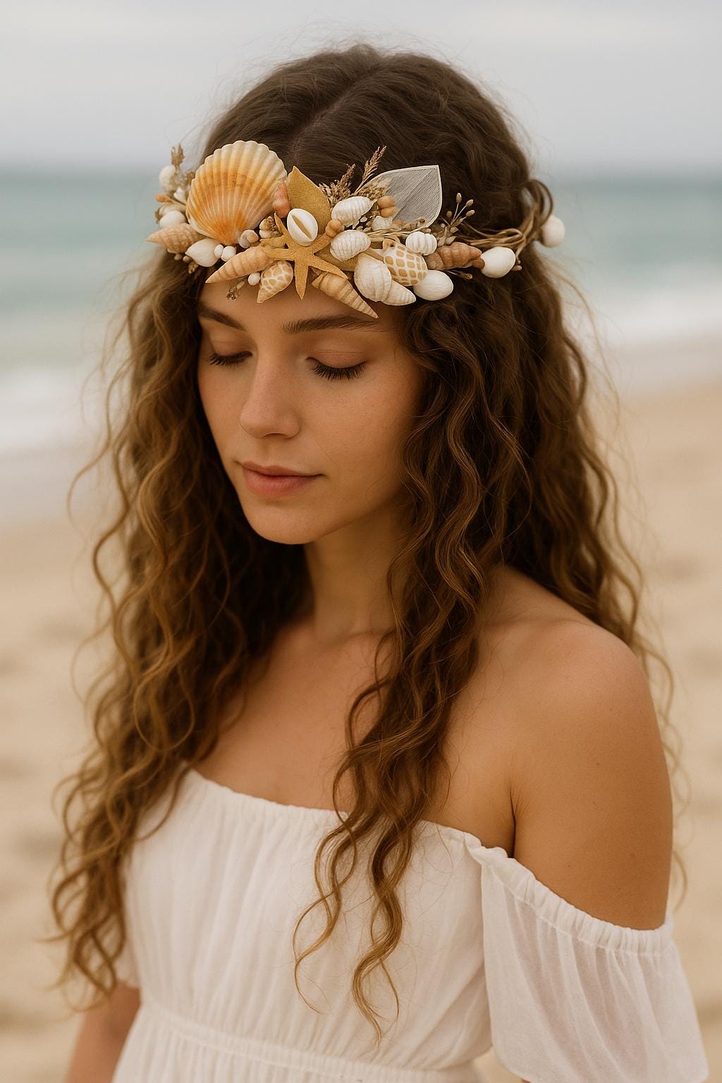 Seashell Mermaid Crown for Beach Wedding, Coastal Bridal  display picture 1
