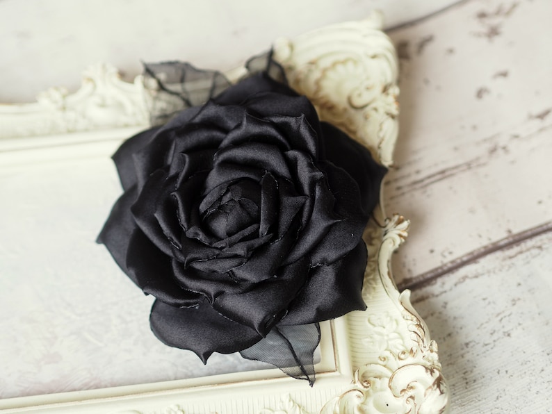Black Flower Hair Piece Black Rose Hair Clip Satin Black Etsy