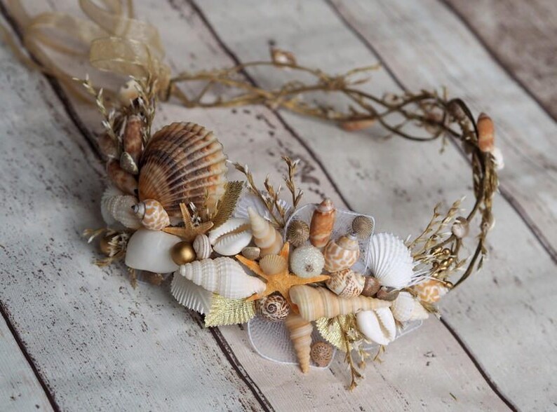 Sea Shell Mermaid Crown, Beach Wedding Headband, Beach Wedding Crown, Beach Hair Accessories, Beach Bridal Tiara, Starfish Mermaid Headpiece image 9