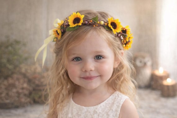 Sunflower Hair Crown – Hippie Headband, Yellow Floral Wreath  display picture 1