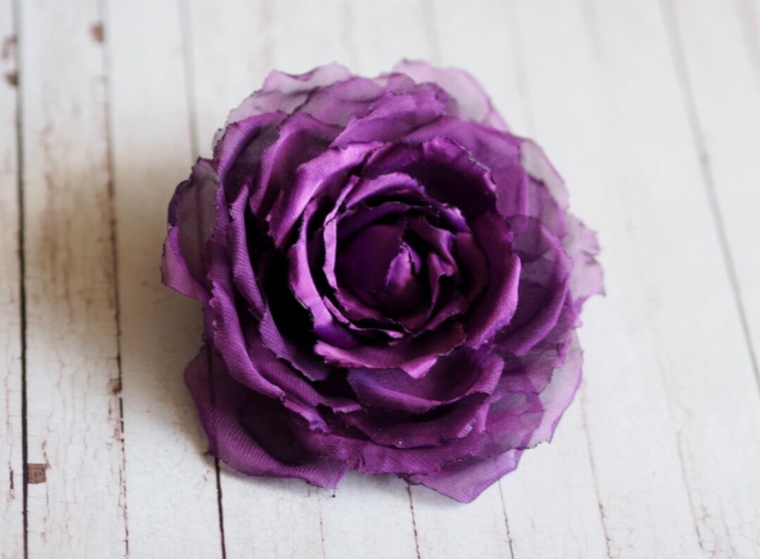 Purple Rose Hair Clip, Purple Rose Brooch, Fabric Flower