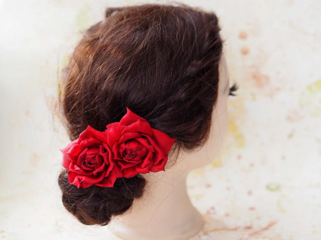 Plastic Red Rose Flower Hair Clips