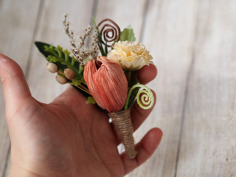 Tulip Boutonniere Wedding Rustic Dried Boutonniere Tissue Etsy
