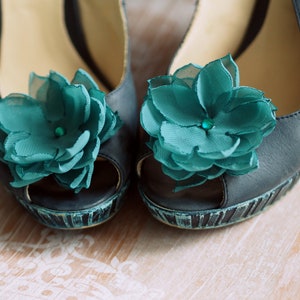 Teal Shoe Clips or Hair Flowers – Versatile Fabric Flowers for Weddings, Bridesmaids Chiffon Flower, Everyday Style Shoe Clips