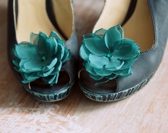 Teal Shoes Clips for Women, Shoe Clips  Teal Wedding, Teal Shoes Accessories, Prom Shoe Clips, High Heels Flower Clips, Turquoise Shoe Clips