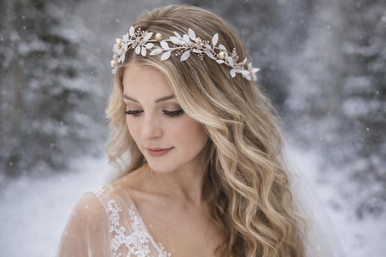 Ice Queen Crown White Gold Snowflake Tiara, Winter Bridal  display picture 2