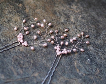 Pink Pearl Hair Pins, Pink Freshwater Pearl Hair Piece, Updo Formal Hair Ornaments, Bridal Blush Pearl Hair Accessory,Rose Pearl Wedding Pin