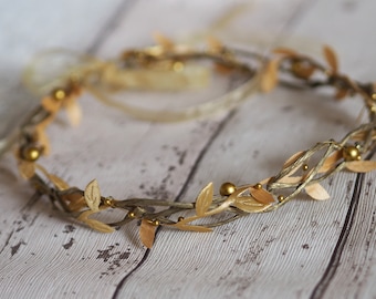 Bladgouden cirkel, eenvoudige kroonbladeren, haarstukje bladgoud, Griekse godin zendspoel, Griekse gouden hoofdband, gouden haaraccessoires Pearl Vine