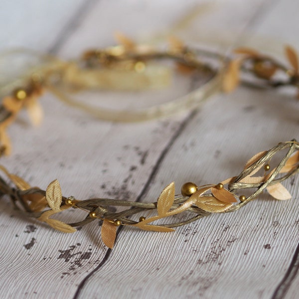 Gold Crown Leaves, Simple Circlet Crown, Gold Leaf Hair Piece, Greek Goddess Headpiece, Greek Gold Headband,Gold Hair Accessories Pearl Vine