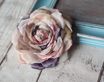 Silk Flower Brooch, Pastel Flower Hair,  Fabric Flower Clip, Pale Hair Rose, Formal Dress Brooch, Romantic Rose Hair Clip,Bridal Flower Sash