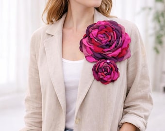 Magenta Rose Hair Clip or Brooch, Fuchsia Fabric Flower, Silk Corsage, Bridal Hair Accessory
