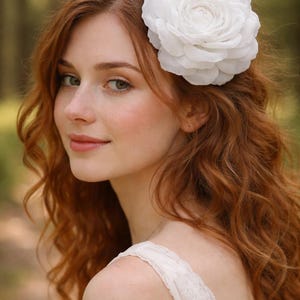 Large White Rose Hair Clip, Silk Flower Brooch, Bridal Hair Accessory, Wedding Corsage Pin image 3
