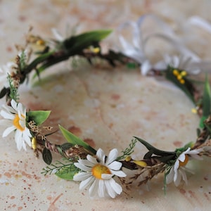 Boho Daisy Flower Crown – White Wildflower Hair Wreath for Flower Girls, Festivals Flower Halo, Midsummer Hippie Weddings Daisy Hairband