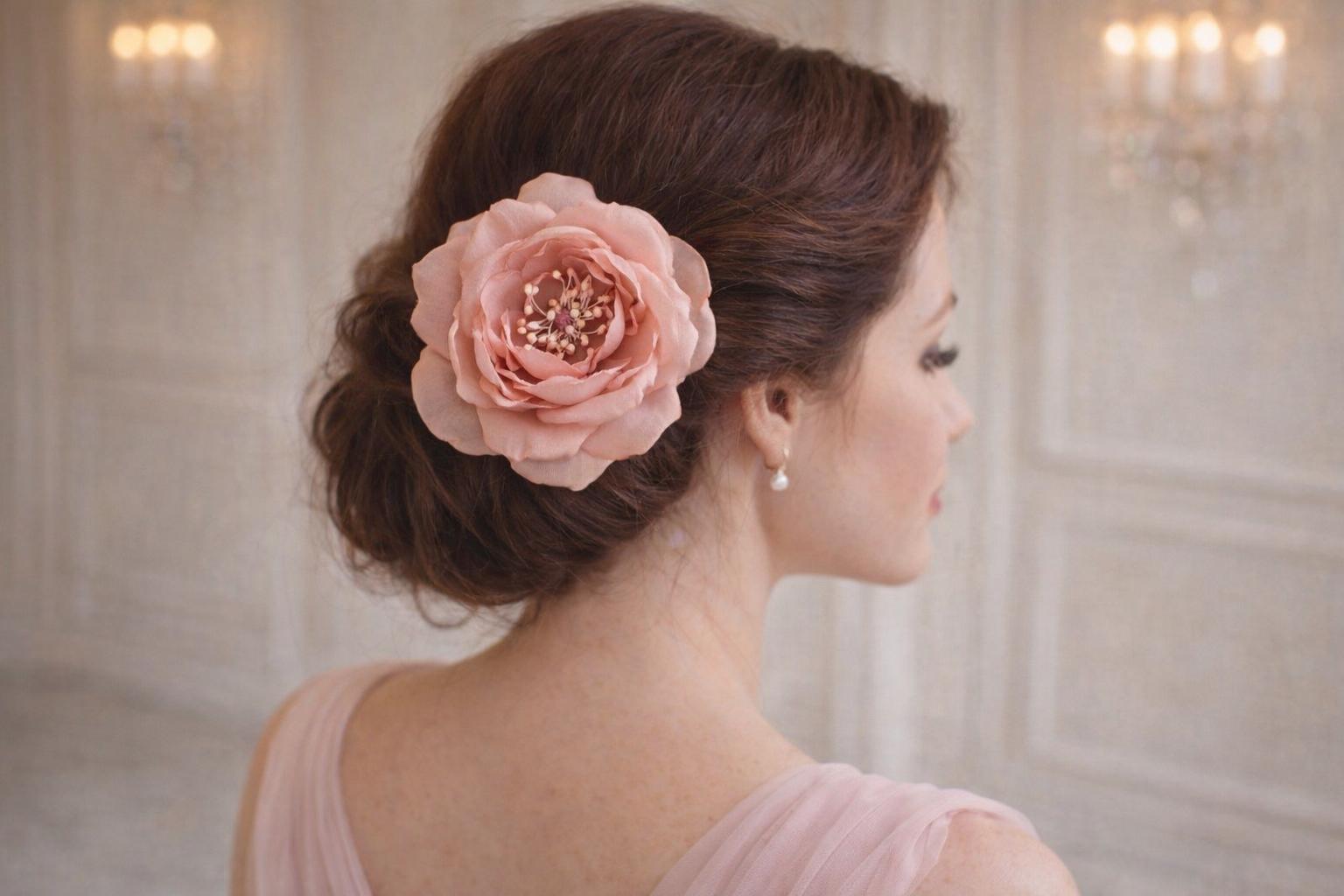 Women Hair Comb Artificial Flowers Leaves Metal Bridal Wedding Pink Pair Cinaci 4 Pack Pink Flower Metal Hair Combs Slides with Big  main image 2