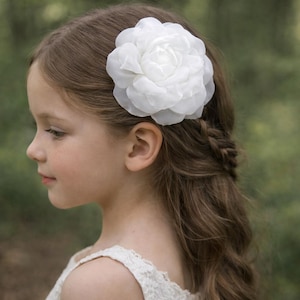 Large White Rose Hair Clip, Silk Flower Brooch, Bridal Hair Accessory, Wedding Corsage Pin image 9
