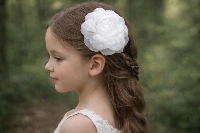 Large White Rose Hair Clip, Silk Flower Brooch, Bridal Hair Accessory, Wedding Corsage Pin image 9