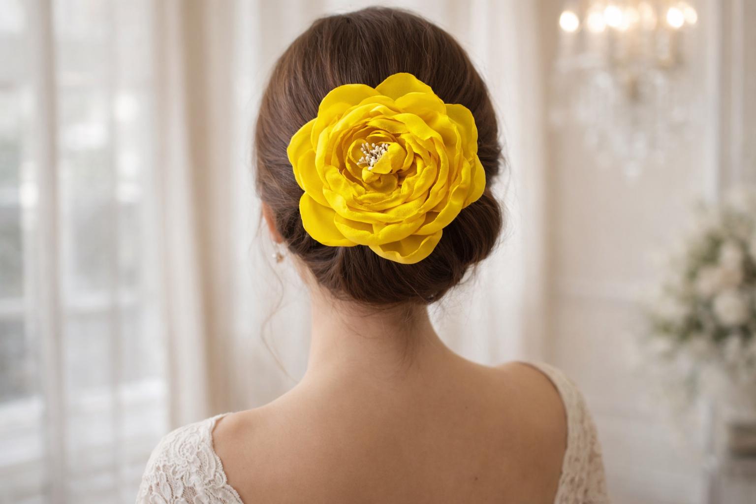 Oversized Yellow Flower Brooch – Big Summer Corsage Pin  display picture 2