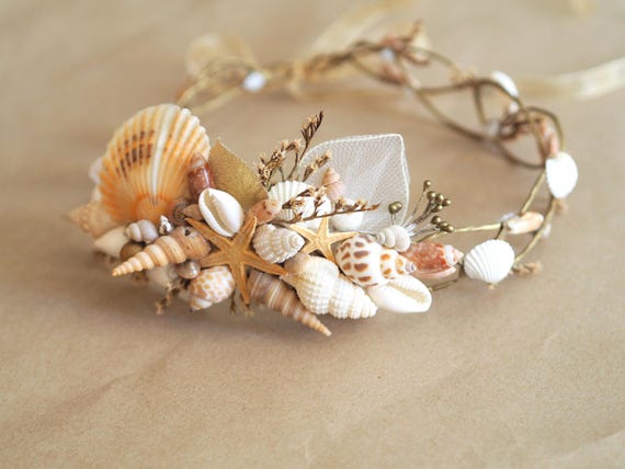 Seashell Mermaid Crown, Beach Wedding Headpiece, Ocean Bride 