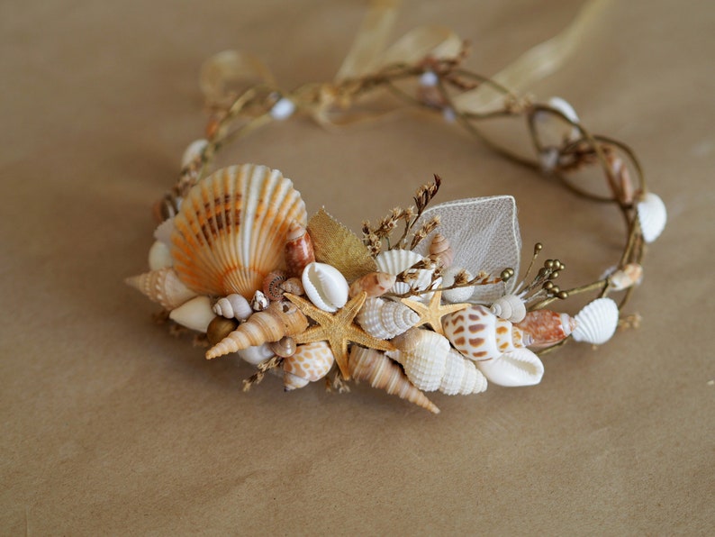 Sea Shell Mermaid Crown, Beach Wedding Headband, Beach Wedding Crown, Beach Hair Accessories, Beach Bridal Tiara, Starfish Mermaid Headpiece image 5
