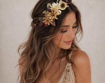 Woodland Flower Crown, Rustic Dried Flower Crown, Forest Bride Headpiece, Botanical Bridal Halo, Fairy Wedding Crown
