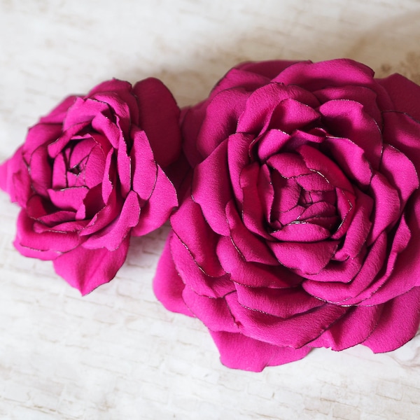 Magenta Brooch, Hot Pink Hair Accessories, Fuschia Flower Hair Clips, Hot Pink Hair Flowers, Pink Fabric Flower Brooch, Magenta Flower Pin