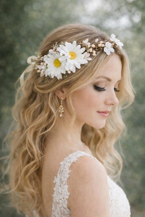 Daisy Flower Crown – Woodland Bridal Hair Wreath, Boho  display picture 3