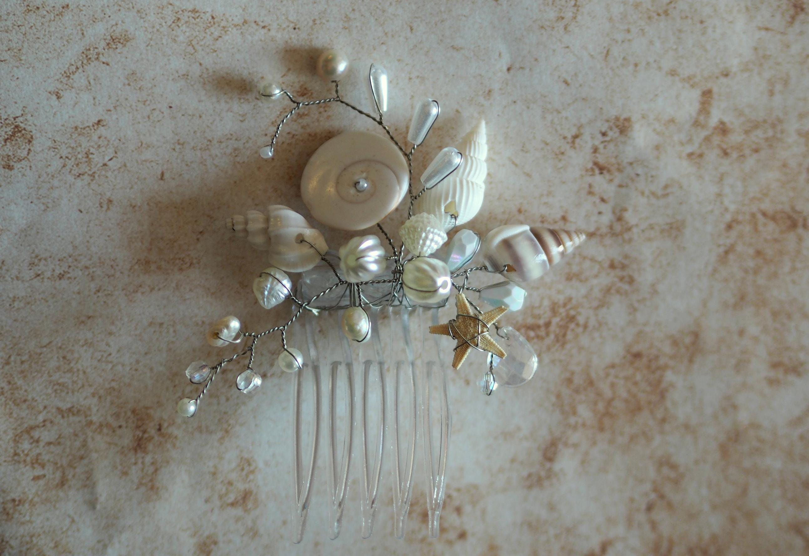 Beach Wedding Hair Comb – Seashell and Starfish Bridal Hairpiece – Mermaid Hair Pin – Nautical Hair Accessory – Coastal Bride Clip