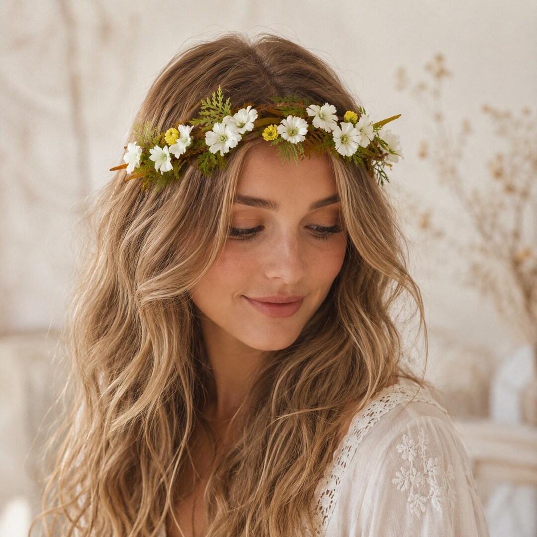 White Flower Crown for Girls, First Communion Floral Halo  display picture 1