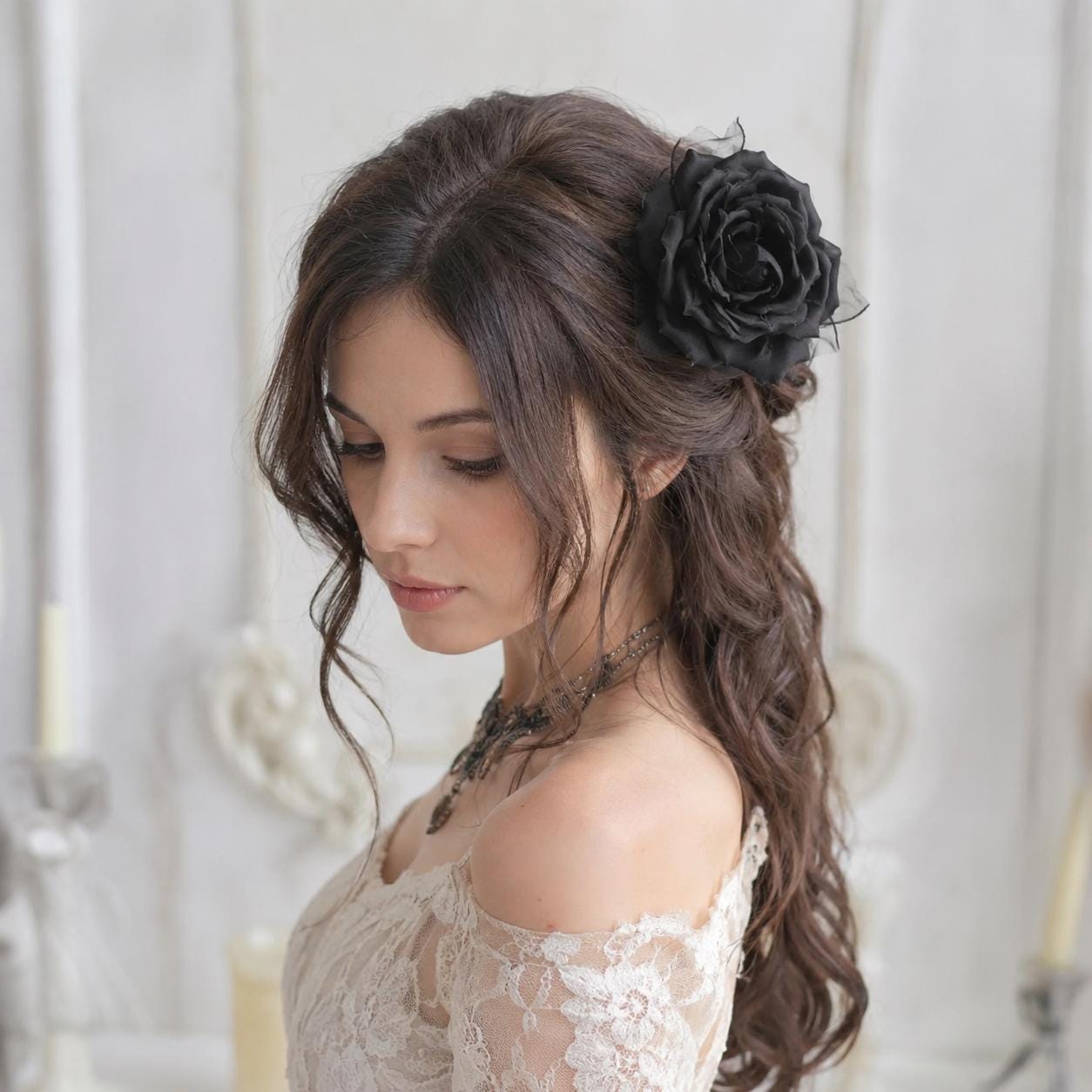 Black Rose Hair Clip Brooch, Gothic Black Flower Hair Accessory