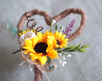 Baguette de fille de fleur, ensemble de couronne de fleur de baguette de tournesols, bouquet de fille de fleur de baguette de fée, accessoires de mariage de tournesol, couronne de fille de fleur de tournesol