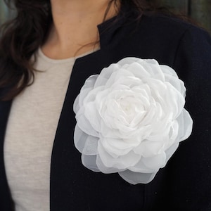 Large White Rose Hair Clip, Silk Flower Brooch, Bridal Hair Accessory, Wedding Corsage Pin image 18