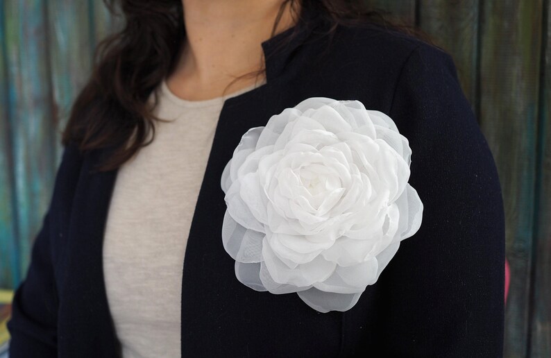Large White Rose Hair Clip, Silk Flower Brooch, Bridal Hair Accessory, Wedding Corsage Pin image 18