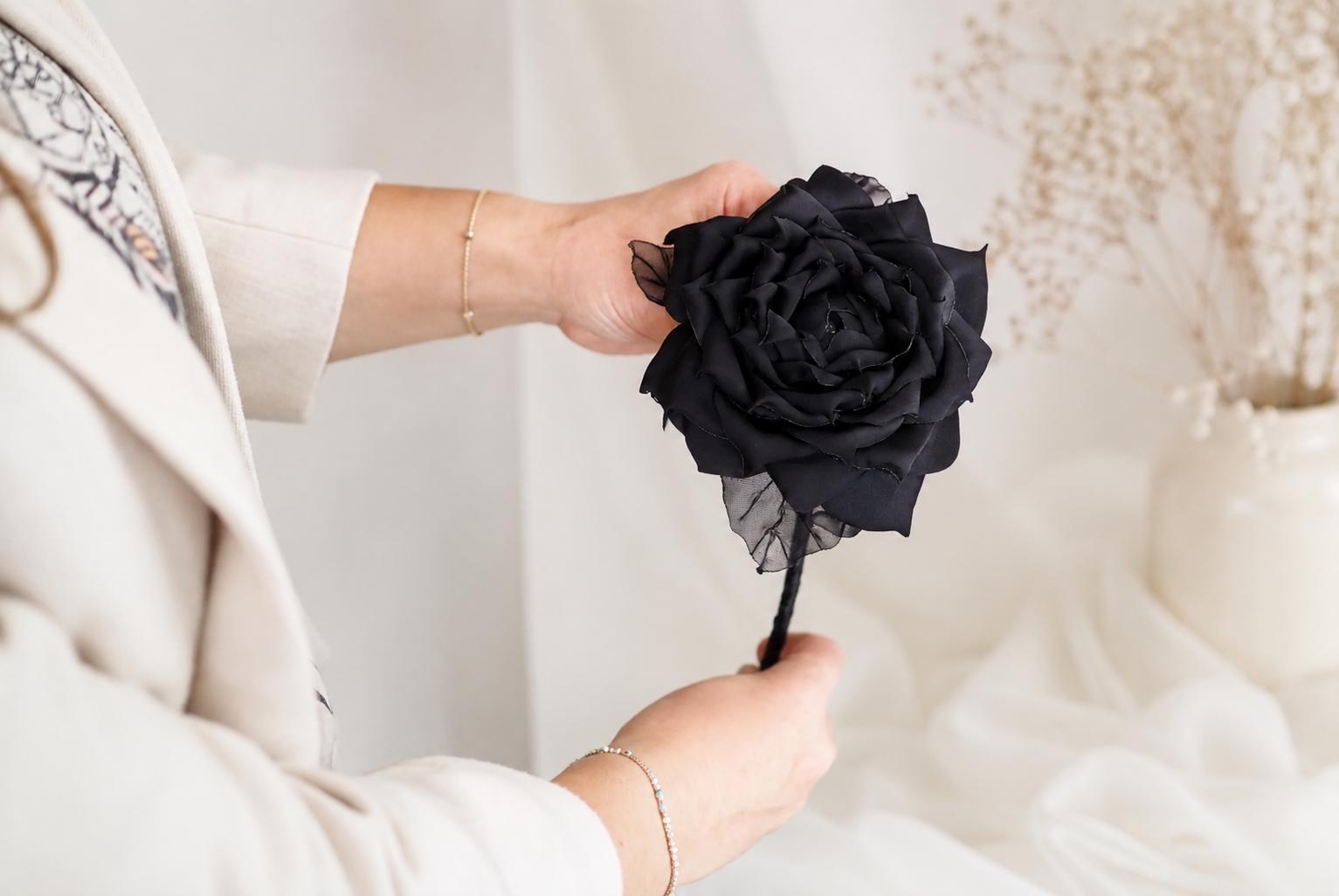 Black Rose Hair Clip Brooch, Gothic Black Flower Hair Accessory
