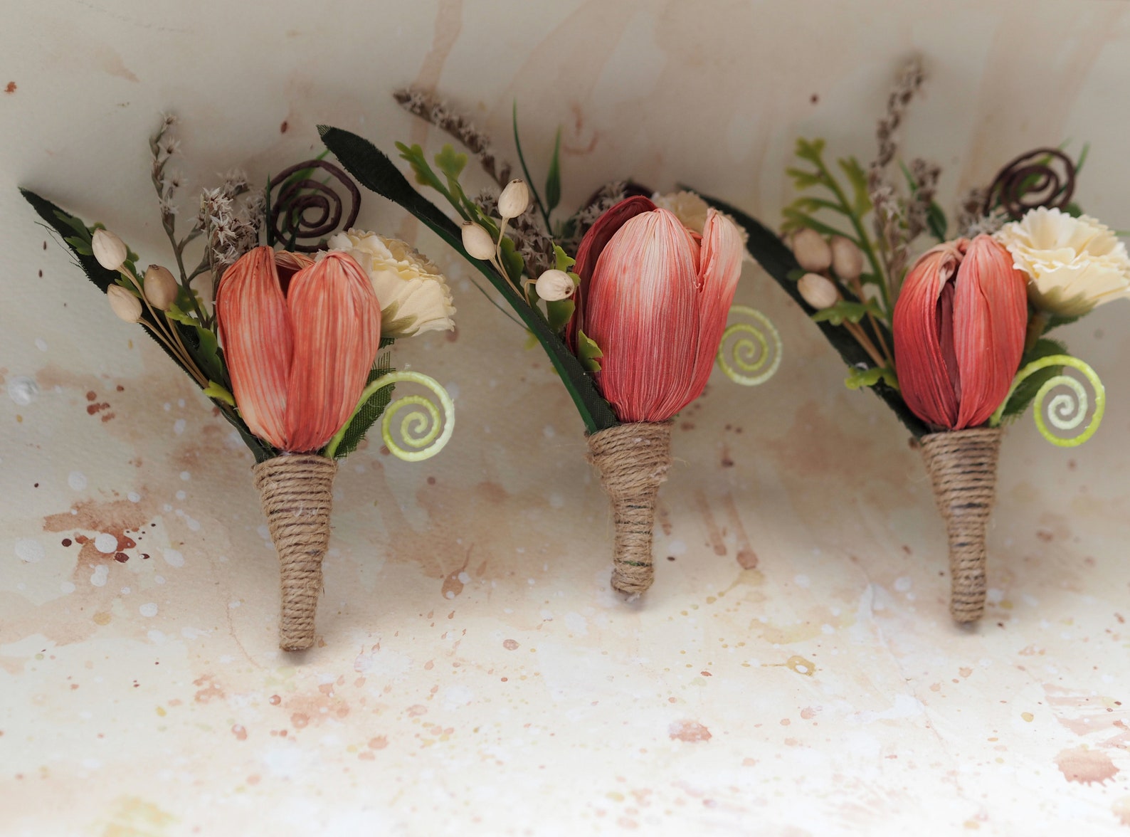 Tulip Boutonniere Wedding Rustic Dried Boutonniere Tissue Etsy