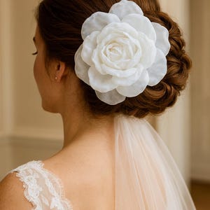 Large White Rose Hair Clip, Silk Flower Brooch, Bridal Hair Accessory, Wedding Corsage Pin image 4