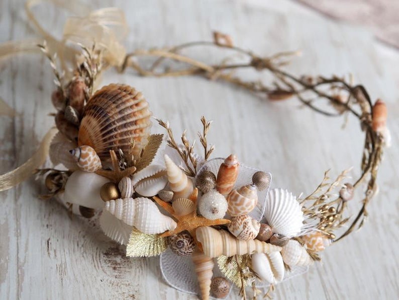 Sea Shell Mermaid Crown, Beach Wedding Headband, Beach Wedding Crown, Beach Hair Accessories, Beach Bridal Tiara, Starfish Mermaid Headpiece image 7