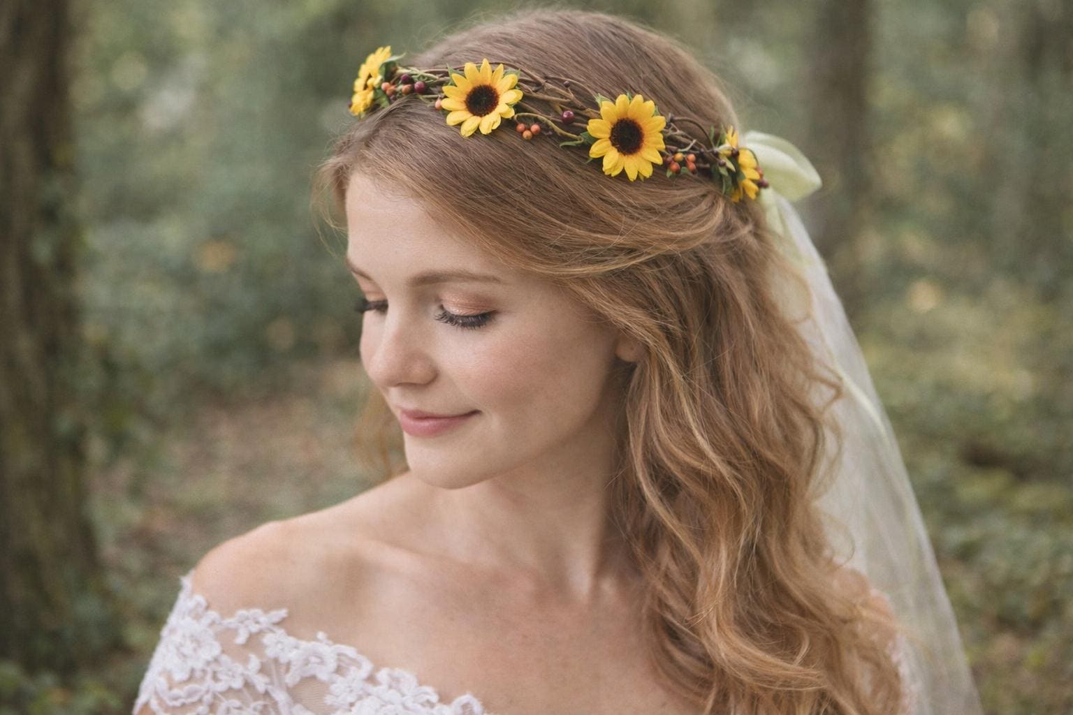 OIIKI Sunflower Bridal Kit, Wedding Sunflower Headband Bridal Sunflower Necklace Sunflower Wedding Headband: Light Blue Baby main image 3