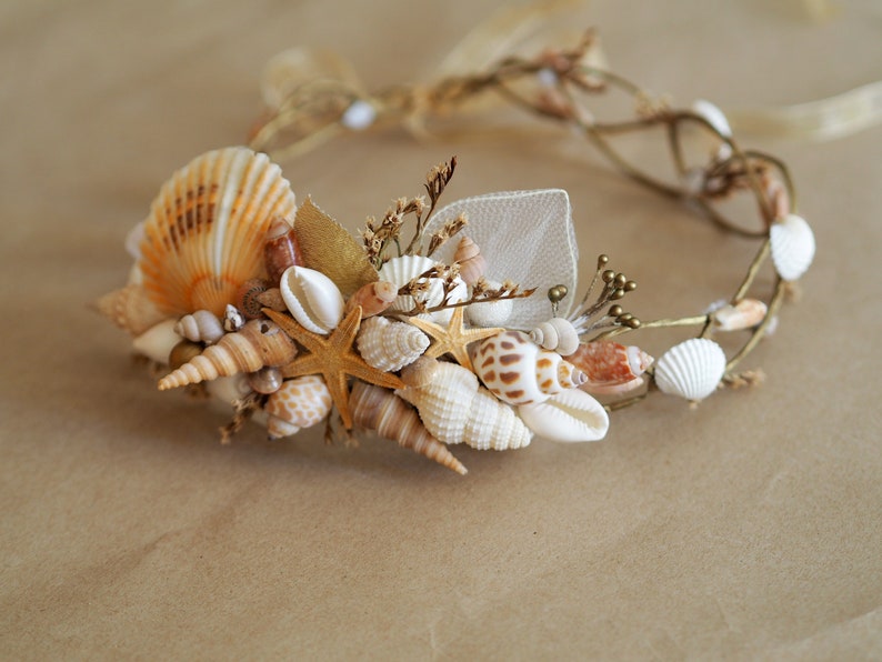 Sea Shell Mermaid Crown, Beach Wedding Headband, Beach Wedding Crown, Beach Hair Accessories, Beach Bridal Tiara, Starfish Mermaid Headpiece image 10